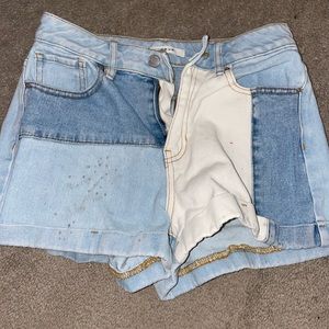 color block jean shorts